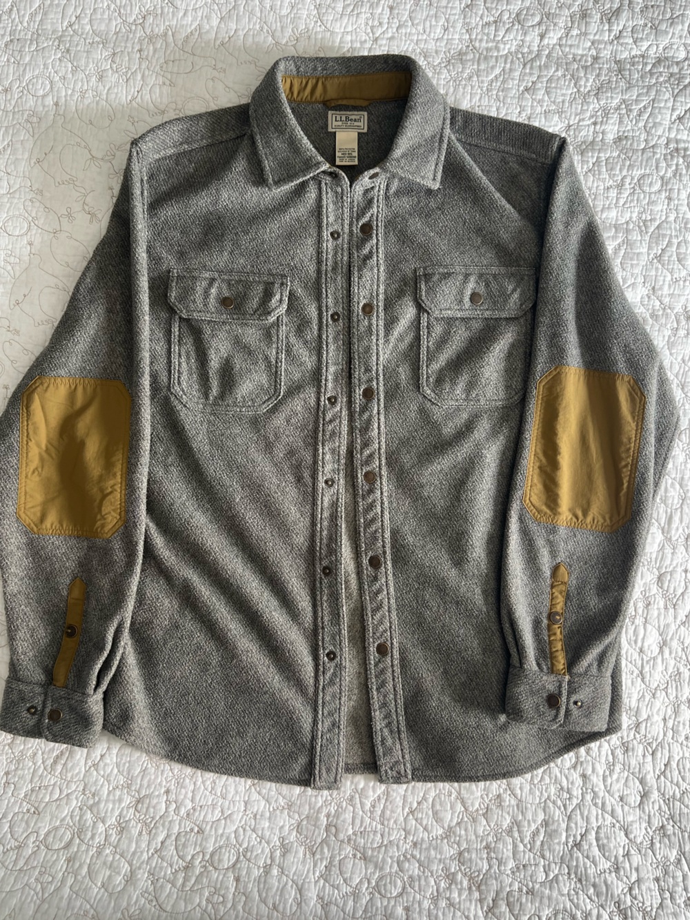 L.L. Bean Gray Field Jacket with Tan Elbow Patches